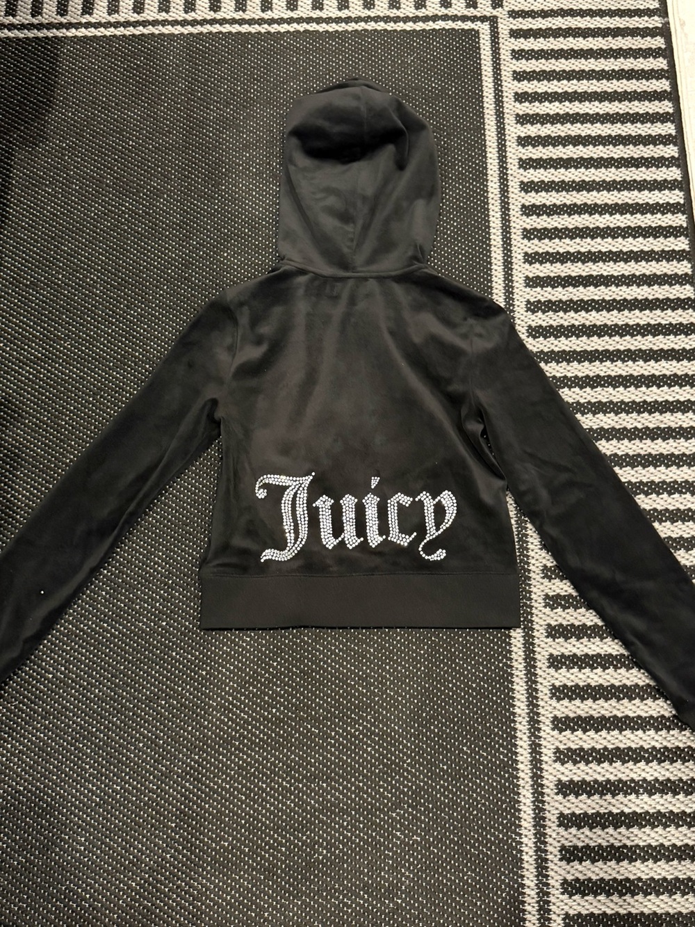 Juicy Couture Black Velour Rhinestone Zip Up Hoodie